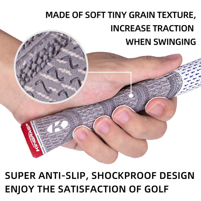 KINGRASP Multi Compound Golf Grips,Golf club grips midsize standard Size,13 Grips Set,6 Colors Optional,Anti-Slip High Stability,All Weather Cord Rubber Golf Club Grips(Gray/black, standard ) - Image 4